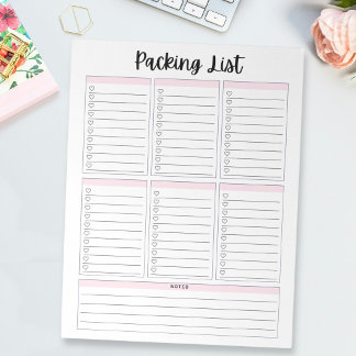 Pink and Hearts Travel Packing List Notepad