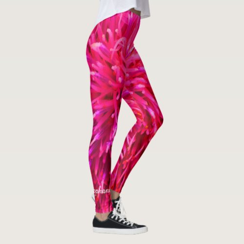Pink and Hot Pink Abstract with Personalized Name Leggings