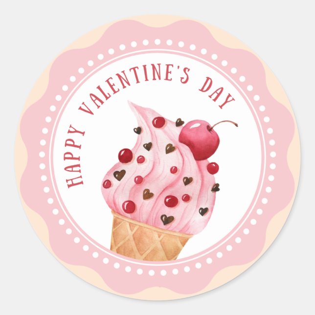 Pink and Ice-cream Design Valentine Stickers  (Front)