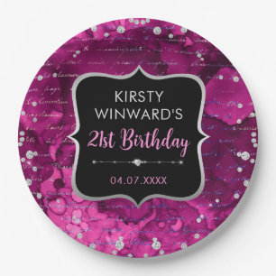 Pink and Iridescent Glitter Letters Birthday Paper Plates