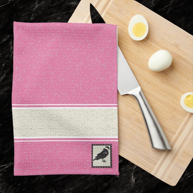 Pink and Ivory Gothic Crow Holiday Kitchen Towel (The perfect complement to my Merry Crowmas Santa Caws collection, this towel "works" year-round. )