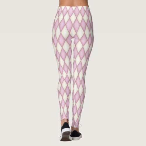 Pink and Ivory Harlequin Diamond Check Leggings