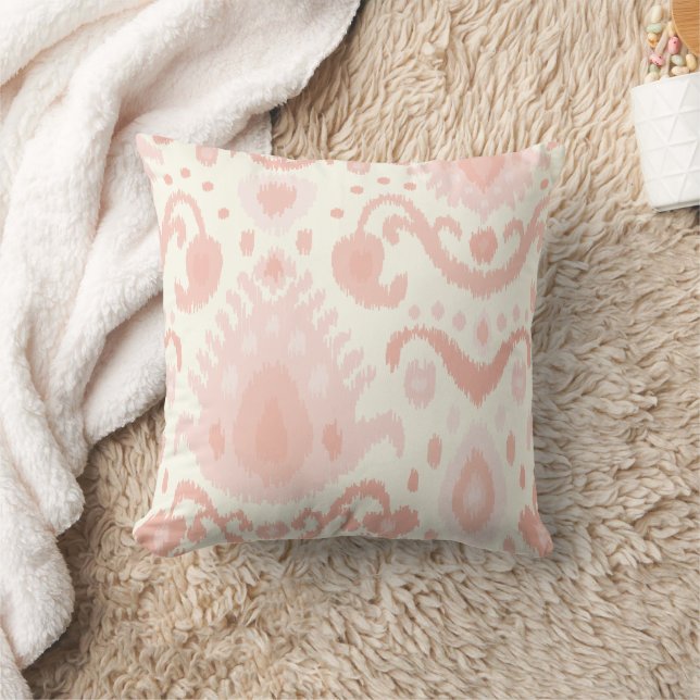 Pink and Ivory Ikat Print Throw Pillow (Blanket)