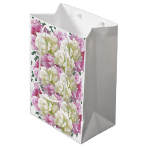 Pink and Ivory Peony Flowers Medium Gift Bag