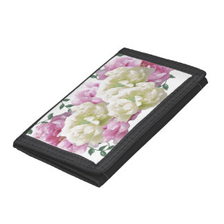 Pink and Ivory Peony Flowers Trifold Wallet