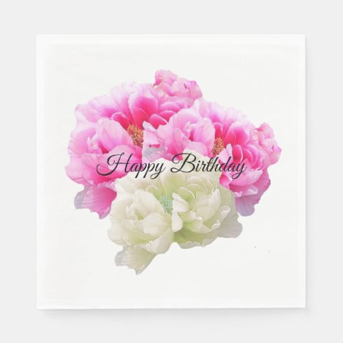 Pink and Ivory Peony Paper Napkins