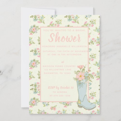 Pink and Ivory Rain Boot Wedding Shower Invitation