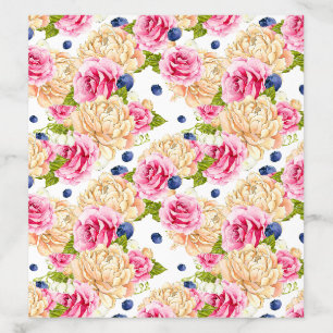 Pink and Ivory Roses and Blueberries Pattern Envelope Liner