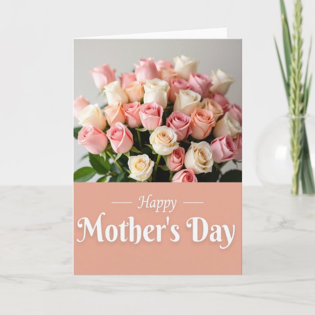 Pink And Ivory Roses Card (Front)