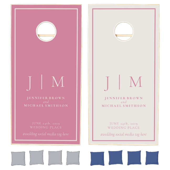Pink and Ivory Simple Formal Wedding Couple Cornhole Set