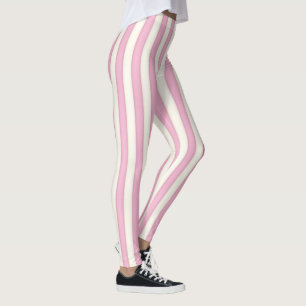 Pink and Ivory Vertical Stripes Leggings