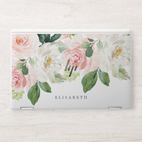 Pink and ivory Watercolor Floral with Your Name HP Laptop Skin