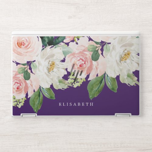 Pink and ivory Watercolor Floral with Your Name HP Laptop Skin