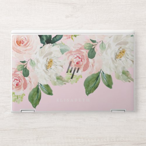 Pink and ivory Watercolor Floral with Your Name HP Laptop Skin