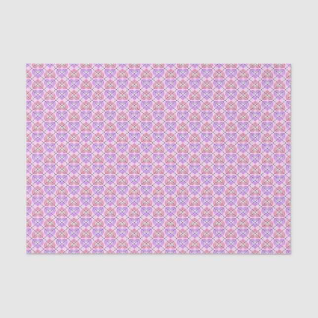 Pink and Lavender Argyle Hearts Pattern Tissue Paper (Front)