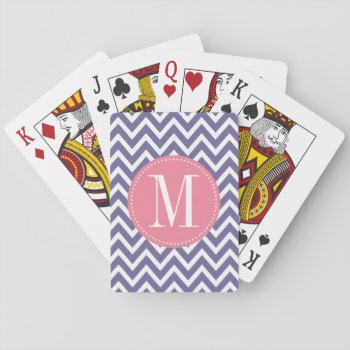 Pink And Lavender Chevron Custom Monogram Playing Cards by DreamyAppleDesigns at Zazzle