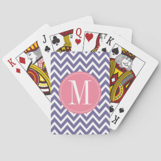 Pink and Lavender Chevron Custom Monogram Poker Cards