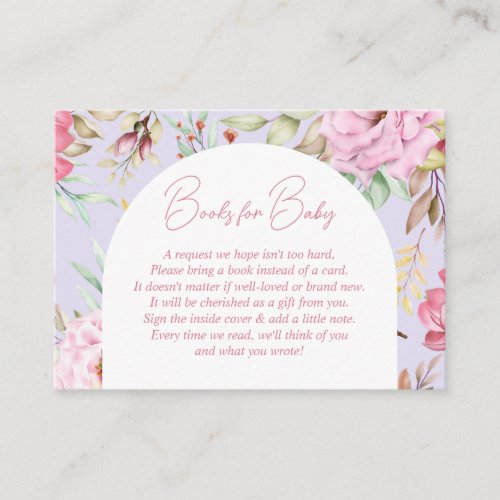Pink and Lavender Floral Baby Book Request Enclosure Card
