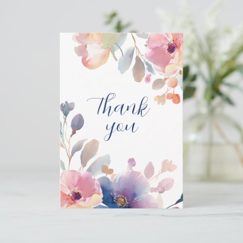 Pink and Lavender Floral Watercolor Wedding Thank You Card