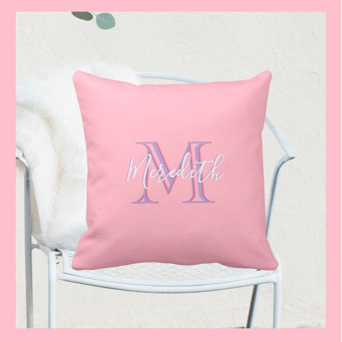 Pink and Lavender Multi Color Monogram Name   Throw Pillow