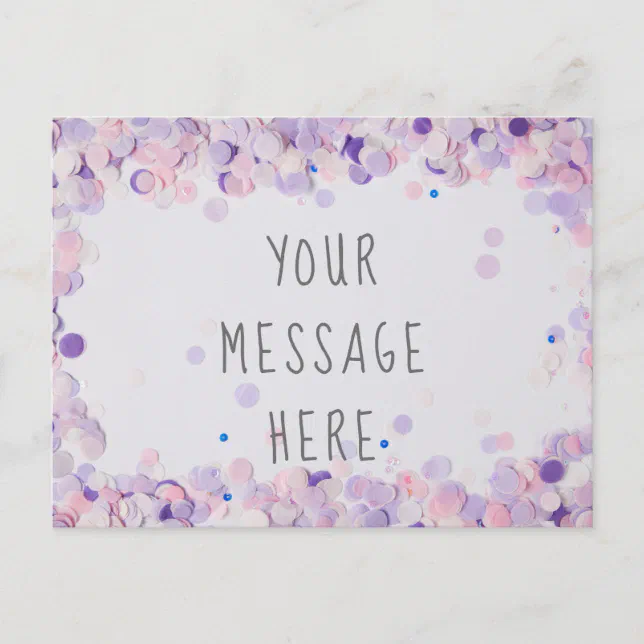 Pink and Lavender Party Confetti Blank Message Invitation Postcard | Zazzle