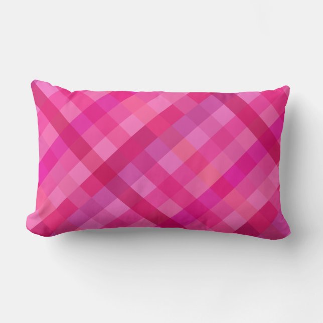Pink and lavender plaid lumbar pillow (Front)