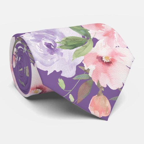 Pink and Lavender Purple Roses Floral Neck Tie