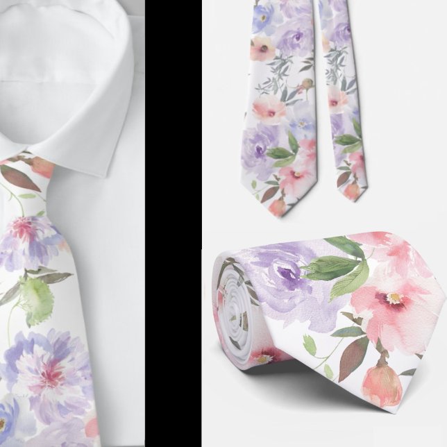 Pink and Lavender Purple Roses Floral Neck Tie (Creator Uploaded)