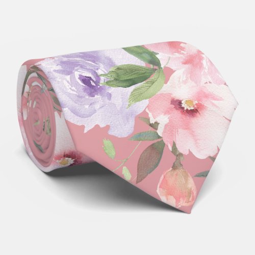 Pink and Lavender Purple Roses Floral Neck Tie
