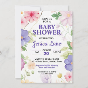 Pink and Lavender Wildflowers Pastel Baby Shower  Invitation