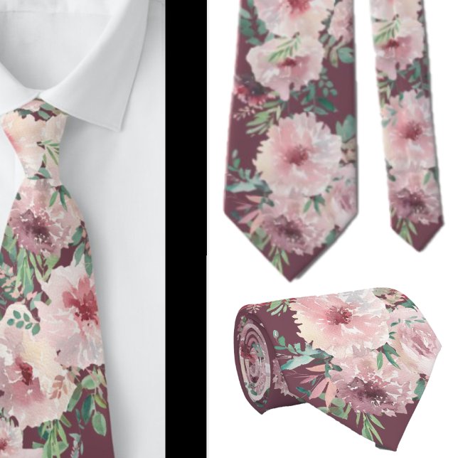 Pink and Lavender Wine Roses Floral Neck Tie (Creator Uploaded)