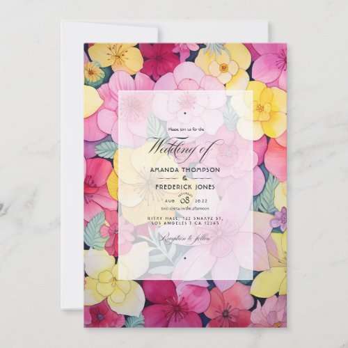 Pink and Lemon Floral Wedding Invitation