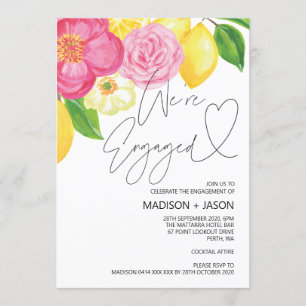 Pink and Lemon Flowers We're Engaged Engagement Invitation