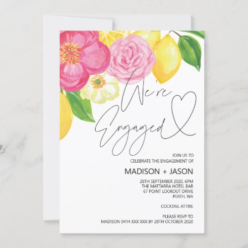 Pink and Lemon Flowers Were Engaged Engagement Invitation