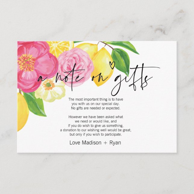 Pink and Lemon Wishing Well Wedding Invite Card (Front)