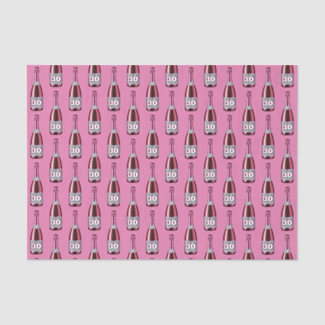 Pink and Leopard Print Birthday Champagne Bottle Tissue Paper (Front)