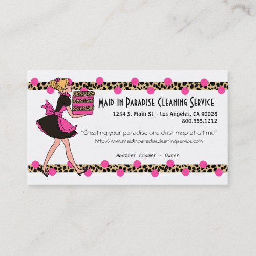 Pink And Leopard Print Cleaning Service Design Business Card