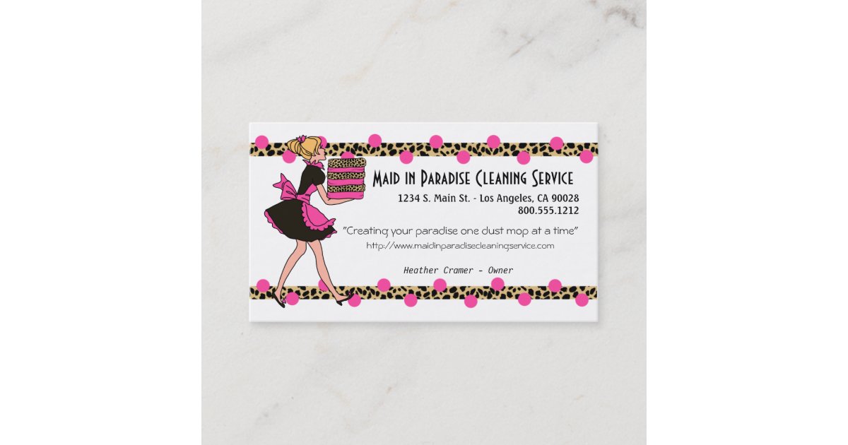 Pink And Leopard Print Cleaning Service Design Business Card | Zazzle
