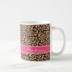 Pink and Leopard Print Custom Monogram Coffee Mug