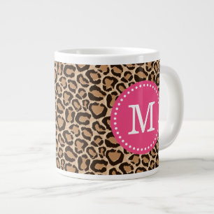 Pink and Leopard Print Custom Monogram Giant Coffee Mug