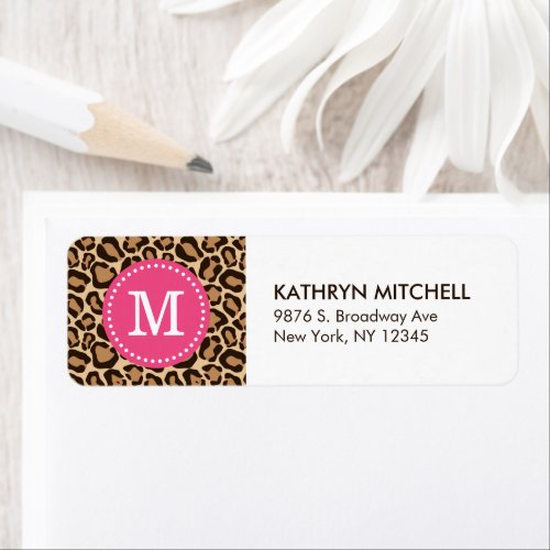 Pink and Leopard Print Custom Monogram Label