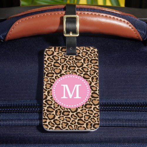 Pink and Leopard Print Custom Monogram Luggage Tag