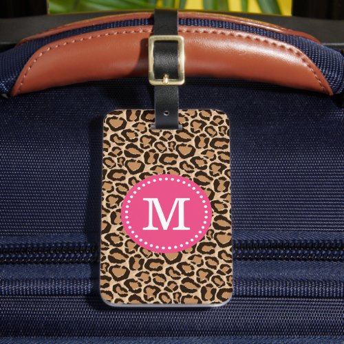 Pink and Leopard Print Custom Monogram Luggage Tag