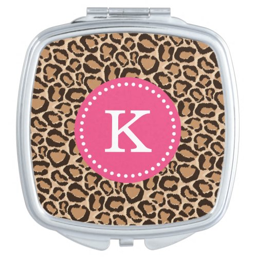 Pink and Leopard Print Custom Monogram Mirror For Makeup