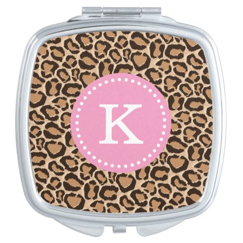 Pink and Leopard Print Custom Monogram Mirror For Makeup