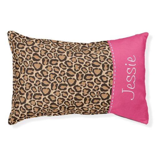 Pink and Leopard Print Custom Monogram Pet Bed