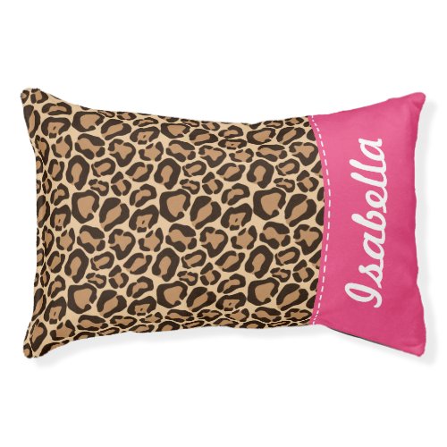 Pink and Leopard Print Custom Monogram Pet Bed