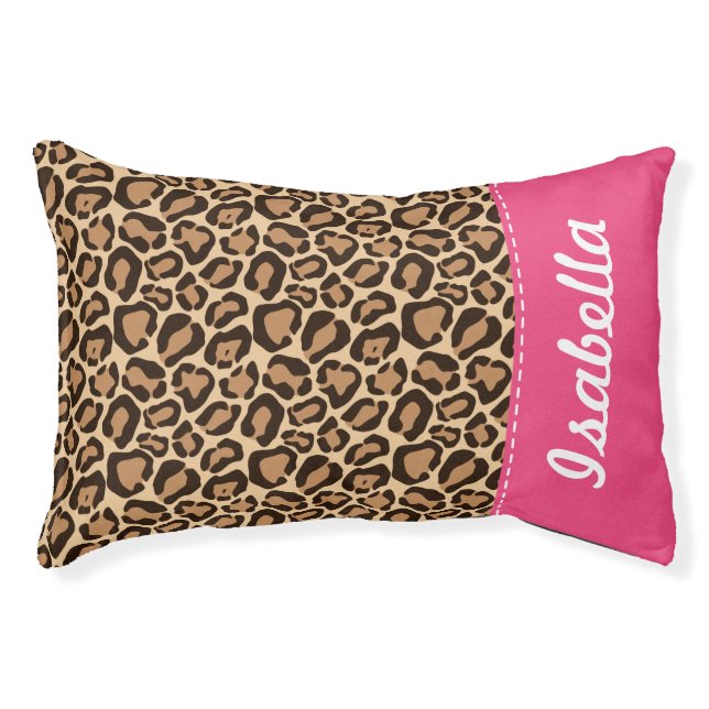 Pink and Leopard Print Custom Monogram Pet Bed (Front)
