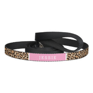 Pink and Leopard Print Custom Monogram Pet Leash