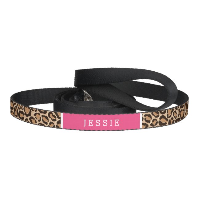 Pink and Leopard Print Custom Monogram Pet Leash (Handle)